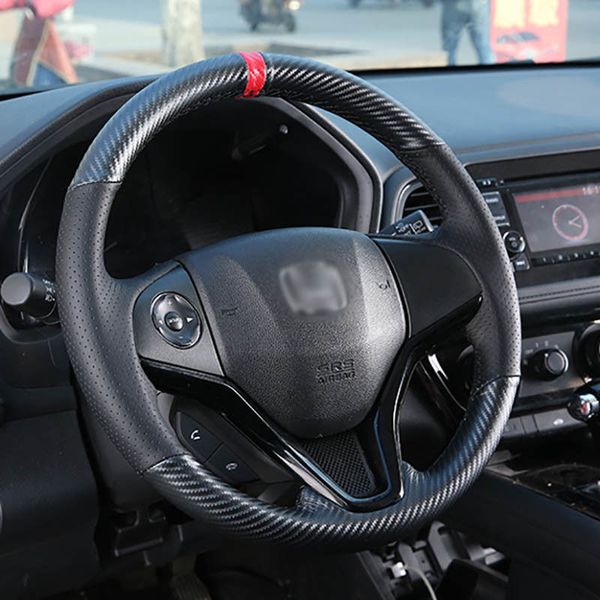 

custom pu leather carbon fiber steering wheel stitch cover for honda hrv vezel