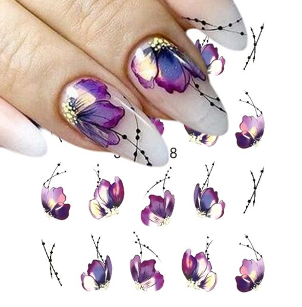 

nail sticker butterfly flower water transfer decal sliders for nail art decoration tattoo manicure wraps tools tip, Black