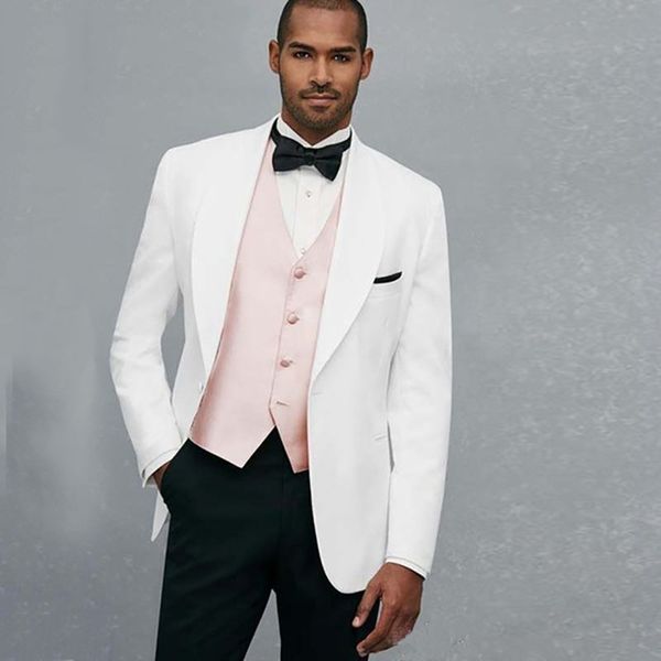 

tailored white wedding suits for men blazer wide shawl lapel groom tuxedo prom wear 3 piece jacket black pants pink vest evening party, Black;gray