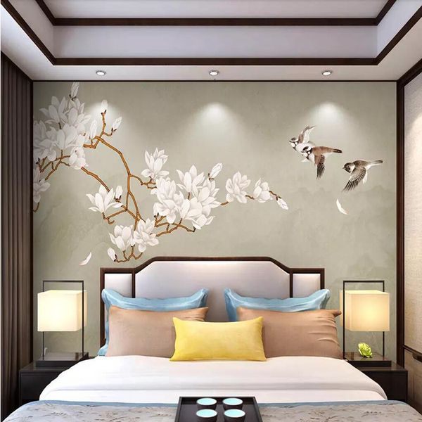 Arkadi Hand Painted Flowers And Birds Chinese Landscape Background Wall Tv Background Wall Painting Bedroom Wall Covering Wallpaper Desktop Background