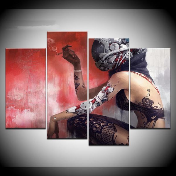 

4 panels tattooed punk girl canvas print painting modern home decoration vintage wall art picture for living room artwork