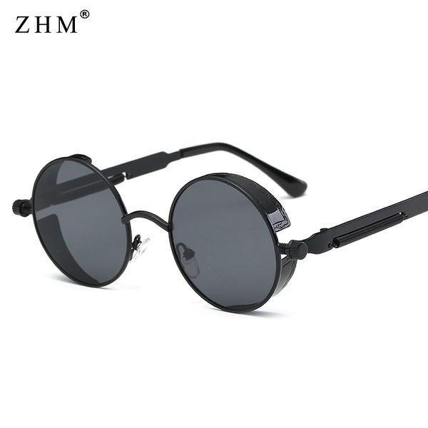 

metal round steampunk sunglasses men women fashion glasses brand designer retro frame vintage sunglasses uv400, White;black