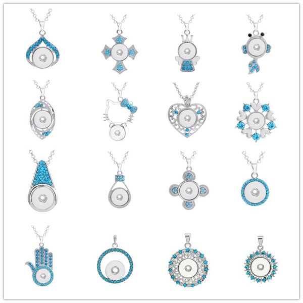 

noosa ginger snaps jewelry blue crystal heart cat cross 18mm snap button necklace for women pendant necklace, Silver