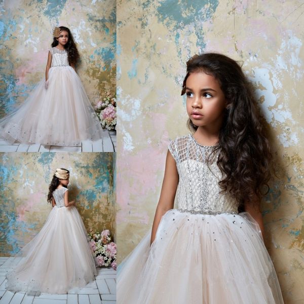 

pentelei 2019 flower girl dresses for weddings beads cap sleeves toddel little kids baby gowns tulle jewel neck communion dress, White;blue