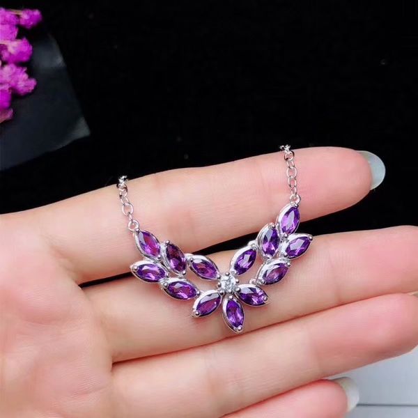 

925 sterling silver inlaid with natural amethyst necklace fashion style banquet ball style send your girlfriend to your lover