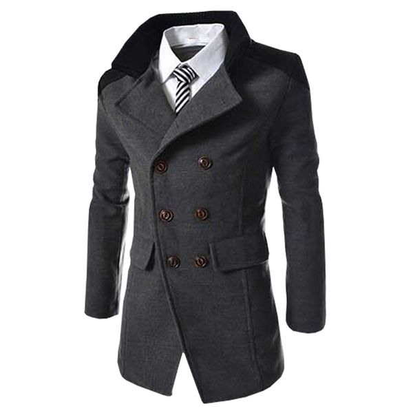 Cappotto lungo autunnale da uomo in misto lana. Cappotto lungo da uomo in misto lana con colletto rovesciato