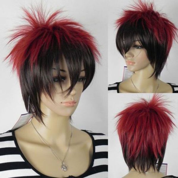

women's black red cosplay short synthetic wavy hair wigs, Black;brown