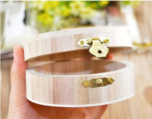 

1pcs chic craft jewelry round shape box storage diy wooden decoration
