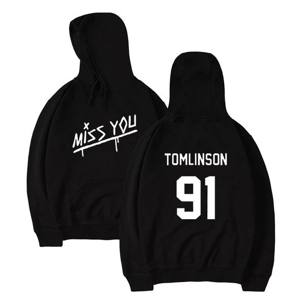 

men's hoodie louis tomlinson 91 one direction 1d print smile miss you lil peep long sleeves men women hoody hip hop hoodies, Black