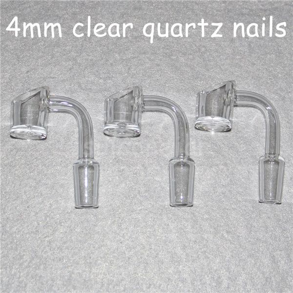 Großhandel Kleinteile Transparenter echter Quarz-Banger-Nagel 4 mm Tasse dick 90 Grad 14 mm Gelenk männlich thermischer Quarz-Banger-Eimer für Bohrinseln Bong