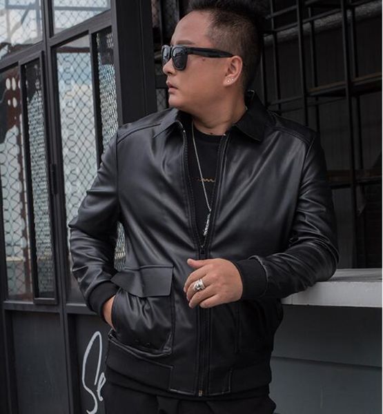 

осень зима моды в европе и соединенных штатах новый стиль тонкий тенденции бутик мужской лацкан большой размер свободный кожаная куртка m-4x, Black