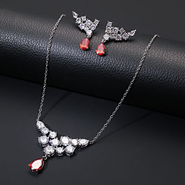 

cutout droplet necklace sweater chain earring necklace jewelry set wedding bridal party jewelry set dress up, Silver