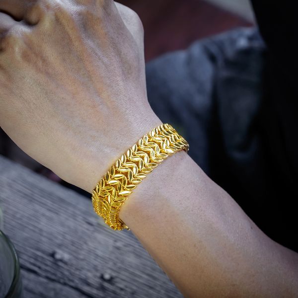 

new series punk men's golden leaf bracelet men's wheat bracelet large face wide luxury bracelet gift party, Black