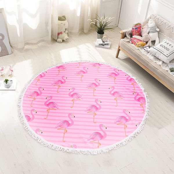 

selling 11 colors 150*150cm round flamingo beach towel polyester tassels picnic blanket summer swimming bath towels shawl yoga mat