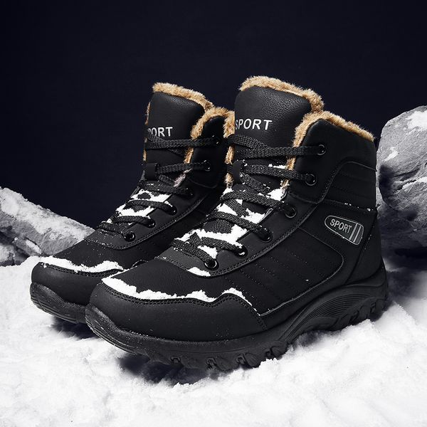 

winter 2018 men's casual shoes breathable keep warm boots plus velvet snow boots tenis masculino adulto krasovki, Black