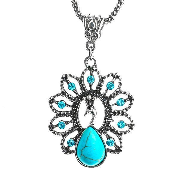 

shuangr exquisite resin peacock pendant necklace fashion charm crystal jewelry for women sweater necklace accessories, Silver