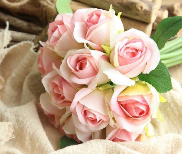 Acheter Romantique Artificielle Rose Soie Fleur De Mariée Fleur Bouquet Pas Cher 1 Bouquet 11 Têtes De Mariage Décor à La Maison De Haute Qualité Faux