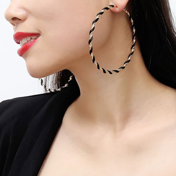 

punk big round geometric twisted metal hollow out hoop earrings for women bohemian party exaggerated fashion brincos jewelry, Golden