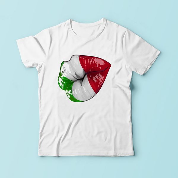 

italy kiss funny tshirt men 2018 summer new white short sleeve casual homme cool italian color lips t shirt no glue print, White;black