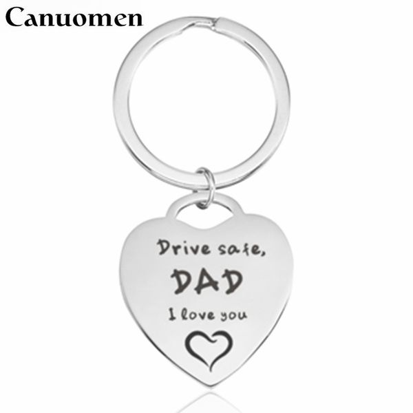 

canuomen drive safe keychain heart stainless steel car keyring gift to dad mom brother sister husband grandpa grandma key chain, Silver