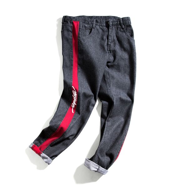 

2018 spring summer men's fashion casual slim stripe cowboy pants tide black color bound feet wash jeans trousers male s-2xl, Blue