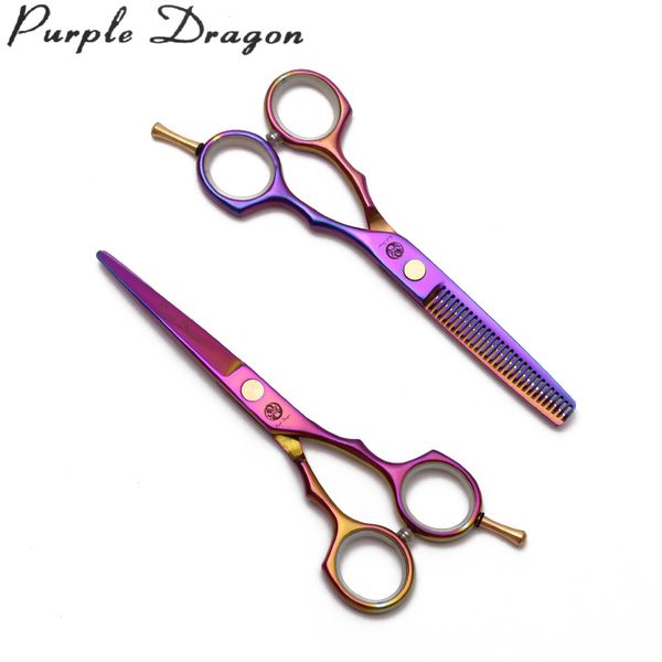 

5.5'' 16cm 440c purple dragon titanium colorful cutting shears thinning scissors hairdressing supplies salon hair scissors haircut