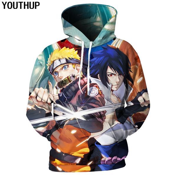 

youthup 2018 new design 3d hoodies with hooded men sasuke print 3d sweatshirts naruto anime hoodies men streetwear plus size 5xl, Black