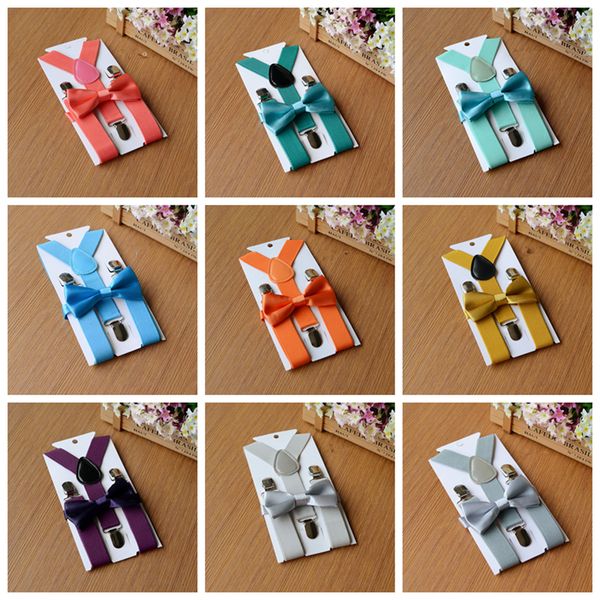 

factory 28 colors kids suspenders bow tie set for baby braces elastic y-back boys girls suspenders accessories, Black;gray