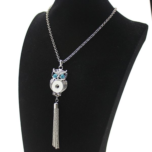 

vintage noosa ginger snap jewelry crystal owl snap button tassel statement necklace 18mm snap button jewelry for women, Silver