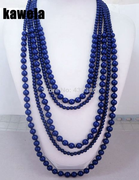 

whole salenavy blue necklace, five layered necklace, collar statement beaded necklace, Silver
