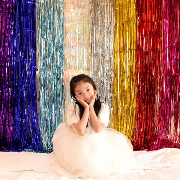 

1*2m gold foil fringe curtain door curtains tinsel shining party p backdrop wedding birthday marriage gathering decoration