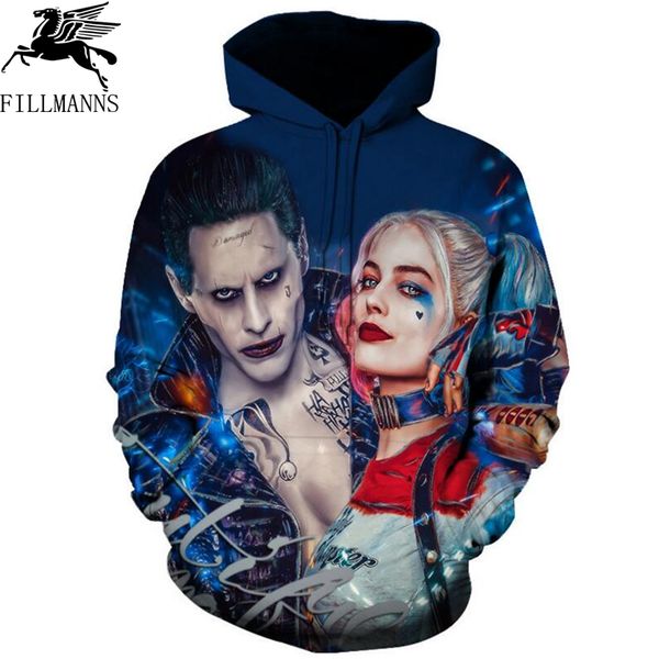 

fillmanns fashion men/women 3d sweatshirts print suicide squads hooded hoodies hip hop spring thin pullovers, Black