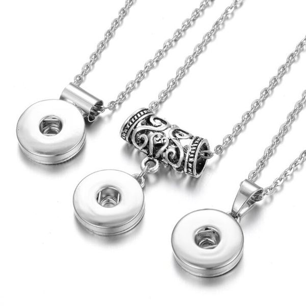 

10pcs new snap jewelry simple 18mm snap button necklace with 50cm chains diy vintage snap pendant necklace for women couple necklaces, Silver