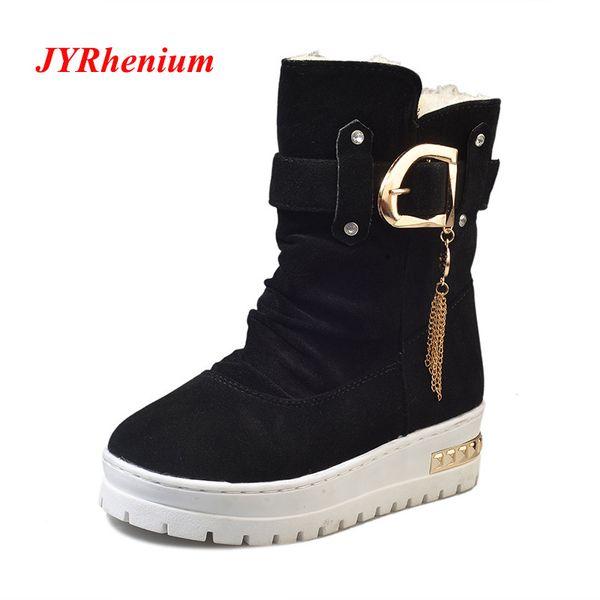 

jyrhenium 2018 style winter women boots fashion casual ladies shoes buckle boots snow boot thick bottom ing, Black