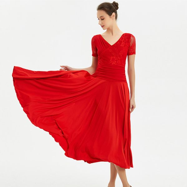 

red standard ballroom dress women social dress spanish flamenco foxtrot waltz dresses dance wear modern dance costumes, Black;red