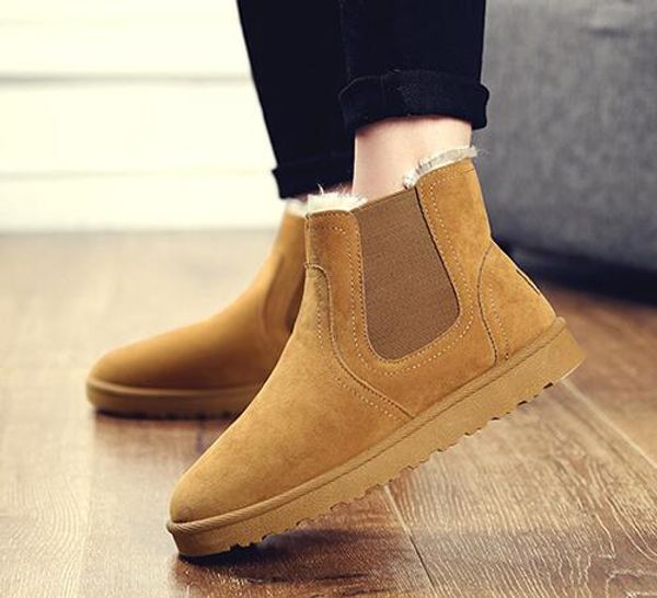 

men boots winter warm plus snow boot men leather shoes for man slip on waterproof outdoor feetwear, Black