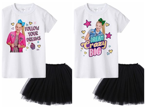 

Jojo siwa Summer Baby Girls Sets White Short Sleeve T-shirt Tops + Black Tutu Dress 2pcs Suits Kids Girl Clothes