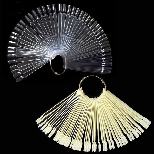 

50pcs/lot false nail tips fan-shaped fake nail tips display art sticks polish practice tools salon clear natural, Silver
