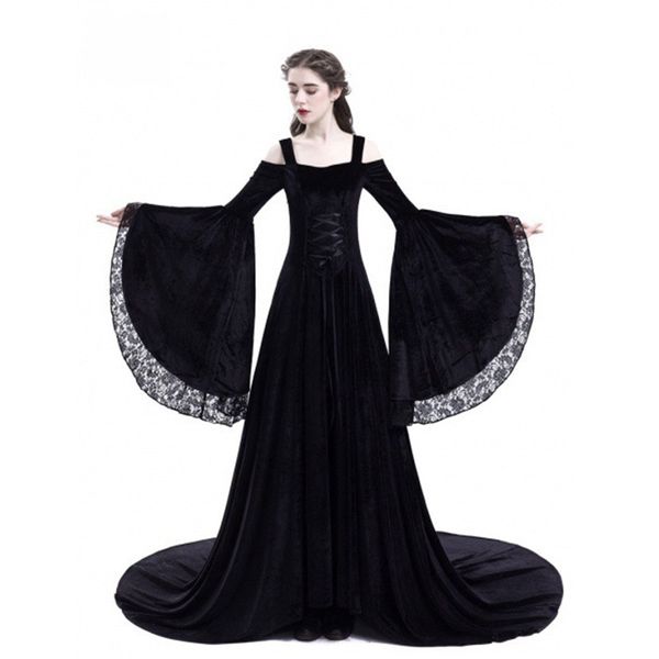 

new medieval costumes for women princess dress 2018 plus size adults gothic queen lace fancy party halloween renaissance costume, White;black