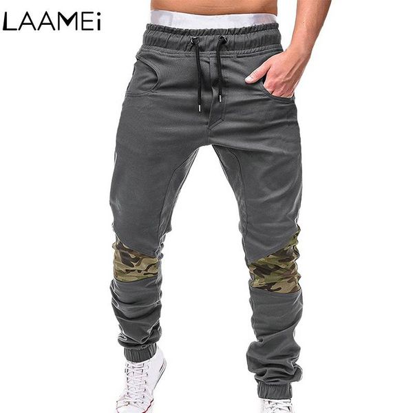 

laamei male camouflage stitching cotton casual pants men casual pants men trousers cotton sweatpants, Black