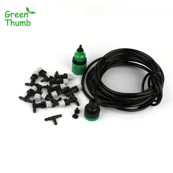 

1sets home garden irrigation system 12pcs mist nozzle spray head with 10m 4/7mm hose green thumb automatic watering kits