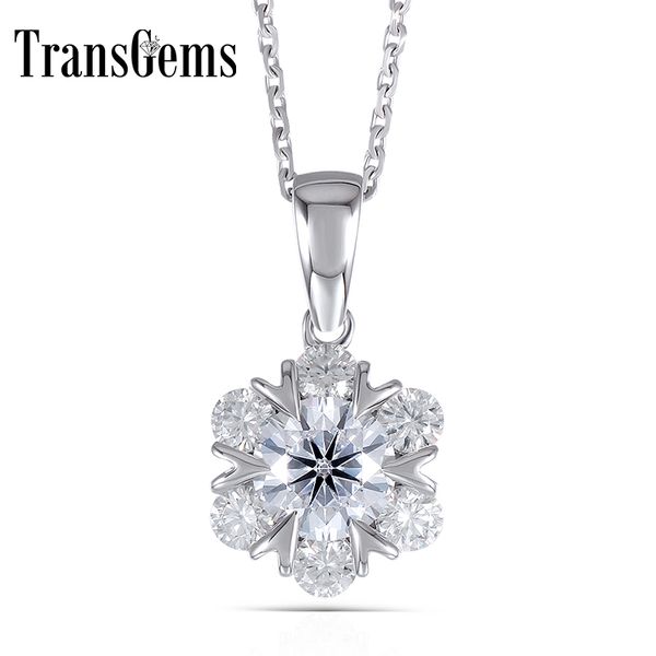 

transgems 18k white gold 1 ct 6.5mm lab grown moissanite diamond 8 prongs solitaire pendant solid for women, Silver