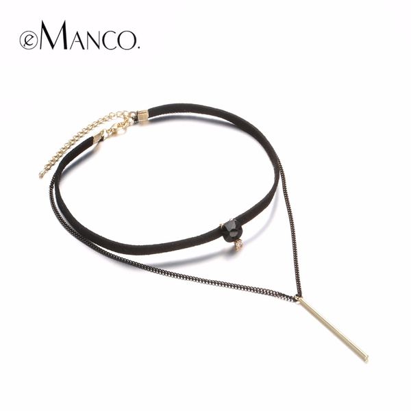 

emanco layered chokers necklace women 2017 popular gothic black leather tattoo necklaces with stone copper pendant bijouterie, Golden;silver