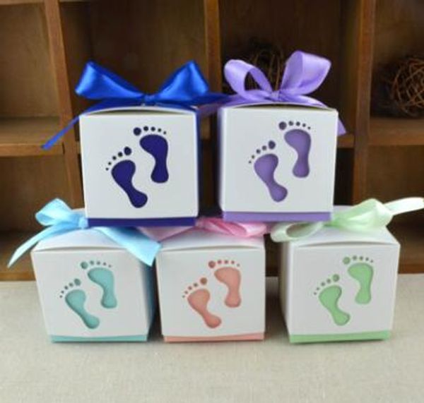 Adorável Baby Feet Cut-out Baby Shower Favor Gift Box Caixas de presente para favores de festa de aniversário da menina do menino