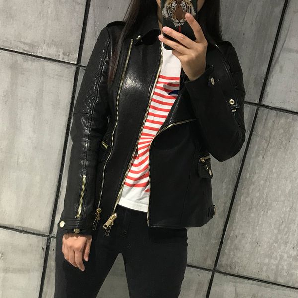 

ladies real leather jacket women genuine leather jacket sheepskin coat, Black