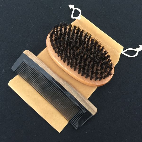 

brand new 3in1 boar bristle palm brush & horn wood comb cotton bag set travel carry makeup fashion hair care styling tool men beard grooming