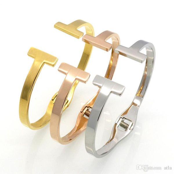 

2018 Best selling Brand Jewelry 3 Color Stainless Steel T Bracelets & Bangles For women Silver/Rose Gold Color Women Jewelry Cuff gift
