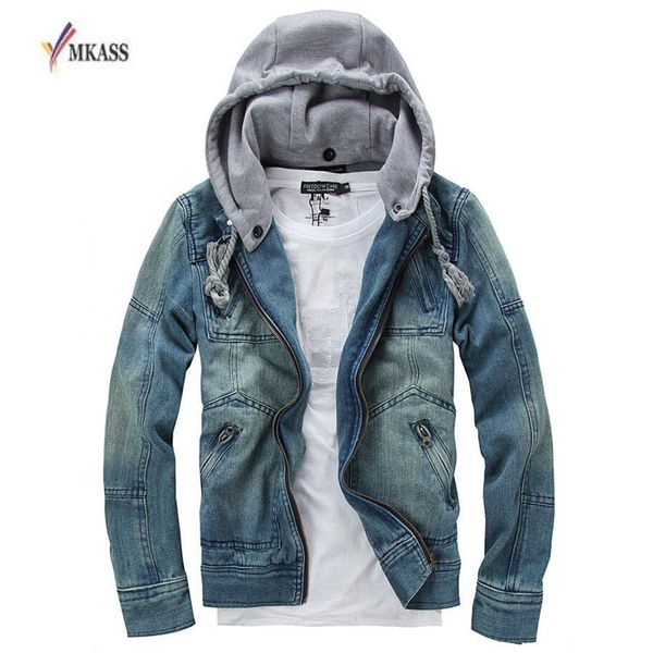 

2018 new mkass brand foreign male fashion denim jacket detachable hooded men denim jacket jeans size m-5xl, Black;brown