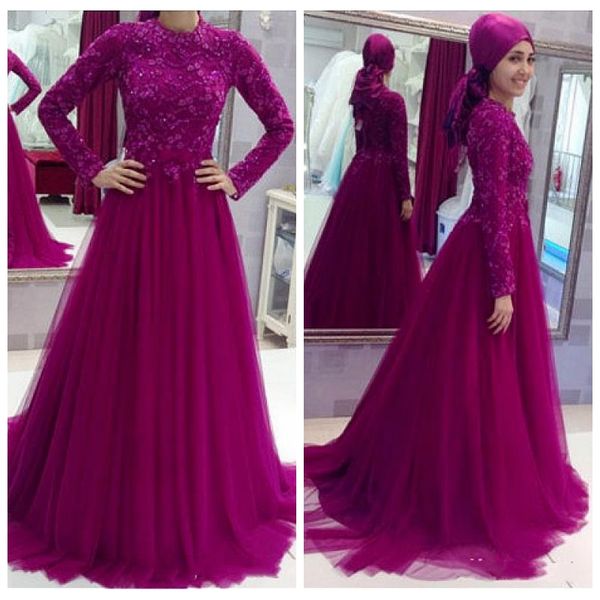 

2018 o-neck lace arabic dubai long sleeves evening dresses formal a line muslim lace appliques prom party reception dresses vestidos, Black;red
