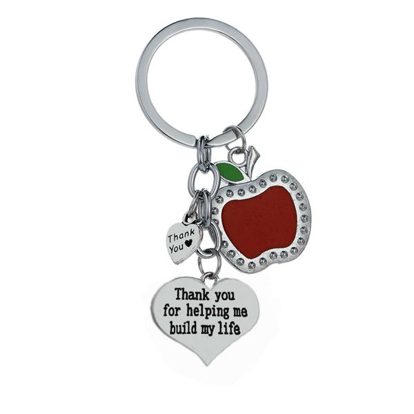 

12 pc/lot thank you for helping me build my life pendant keyring key chain heart red apple keychain key ring for friend mom dad, Silver